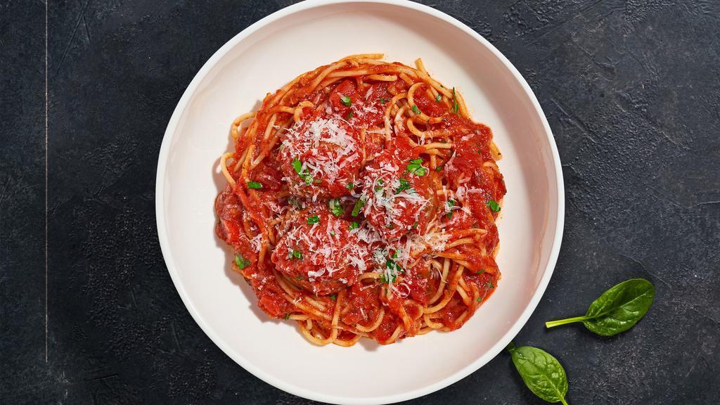Scandicci's Spaghetti & Meatballs · Housemade meatballs made from a combination of beef, pork and veal, basil and spaghetti pasta cooked in our very own traditional homemade meat sauce and topped with Parmigiano Reggiano.