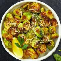 Roasted Brussel Sprouts · Roasted brussel sprouts cooked with bacon, Red cabbage, Garlic, Lemon, Parmigiano and Chili ...