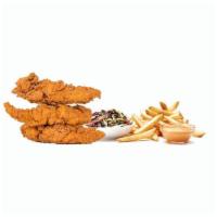 4 Tender Box · Four crispy tenders, super slaw, house-seasoned fries, two house-made dipping sauces.