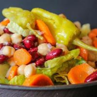 House Salad · Romaine, Kidney Beans, Garbonzo Beans, Red Onion, Carrots, Hot Pepper, House Italian Dressin...