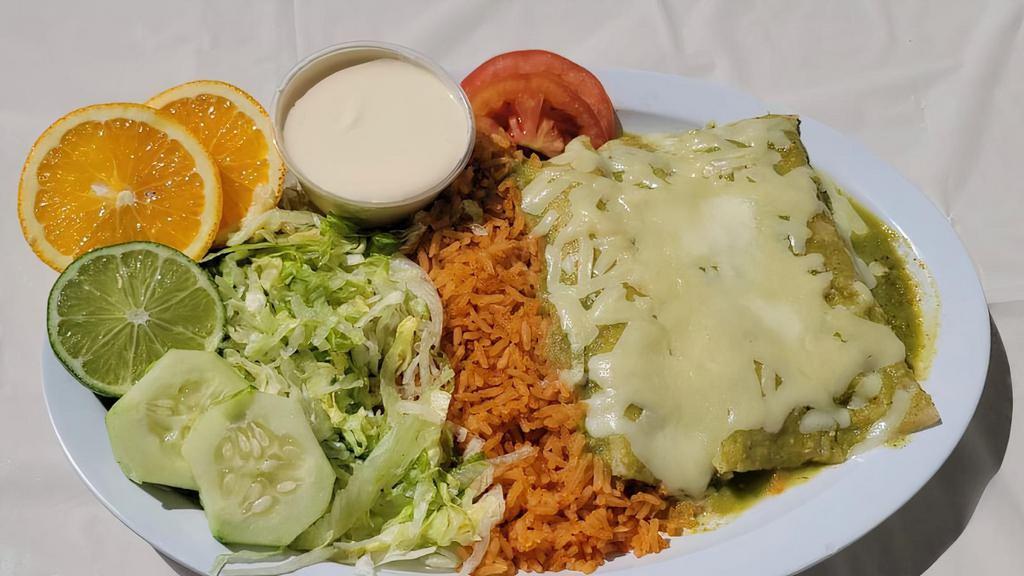 3 Enchiladas Plate · green or red, salad, chicken-beef, cheese, rice, beans and salsa.