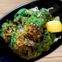 Bronze Broccoli (GF/V) · Flash Fried Broccoli, Sesame Seed, Ponzu Sauce.