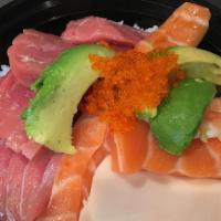 Chirashi Bowl · Assorted Sliced Fish with Avocado & Tobiko Over Sushi Rice