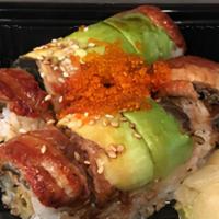 Dragon Roll · Shrimp Tempura with Eel, Avocado & Tobiko on Top