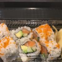 Kamikaze Roll · Cucumber, Avocado & Fish with Tobiko on Top