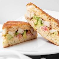 Grilled Chicken And Avocado Panini Sandwich · Grilled chicken, avocado, tomato, provolone cheese and chipotle mayonnaise.