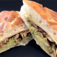 Chipotle Chicken & Avocado Sandwich · Our seasoned Chicken (marinated & savory), Chipotle sauce, Avocado & Pepper Jack Cheese on f...