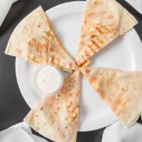 Chicken Quesadilla w/ Fries · Grilled chicken, shredded cheddar cheese, and ranch. Served with fries.
