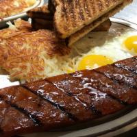 Linguica & Eggs · A Full Stick of Linguica Served With Two Eggs And Toast.