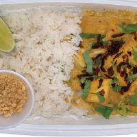 Tofu Yellow Curry · Organic Tofu & Vegetables, Fresh Herbs, Lime & Fried Shallots served over Steamed Jasmine Ri...