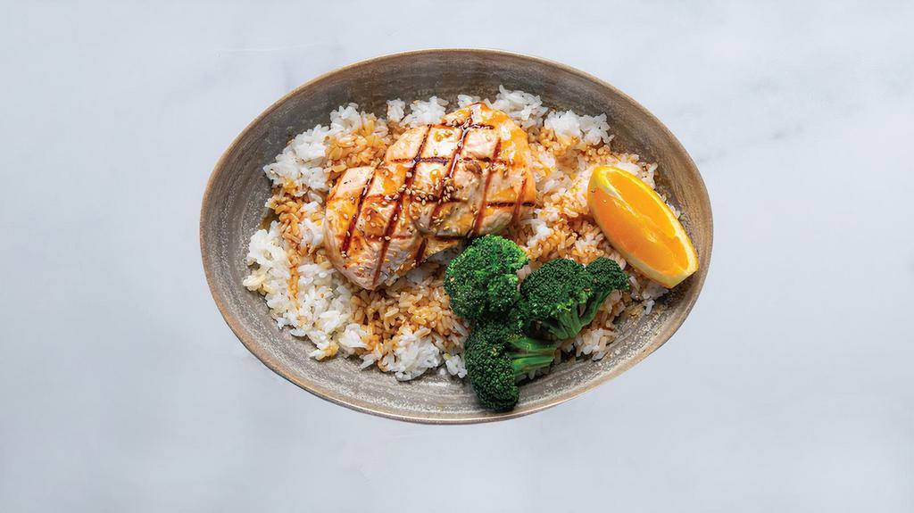 Kids Teriyaki Bowl · protein of choice, sushi rice or brown rice, teriyaki sauce, broccoli, fruit
