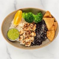 Kids Mexican Bowl · pick protein and rice, served with black beans, cotija cheese, tortilla chips, tomatillo sal...