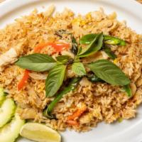 Hot Thai Basil Fried Rice · jasmine white rice, egg, red bell pepper, jalapeno, white onion, thai basil.