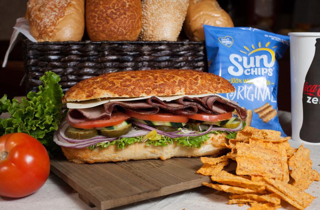 Salami Bagel · Salami with mayo, mustard, lettuce, pickles, tomatoes, peppers, onions, sprouts and cucumbers.