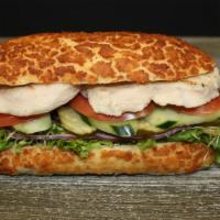 Teriyaki Chicken Bagel · Chicken breast, teriyaki sauce with lettuce, pickles, tomatoes, peppers, onions, sprouts and...