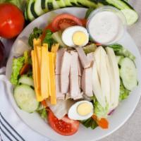 Chef's Salad · House Salad with turkey, cheese, boil egg, cucumber and tomato.