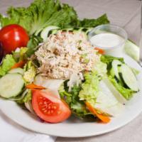 Chicken Platter · House salad top with chicken salad, cucumber and tomato with your choice of dressing.