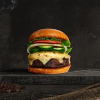 Justice Jalapeno Burger  · Seasoned Impossible meat patty topped with melted vegan cheese, jalapenos, lettuce, tomato, ...