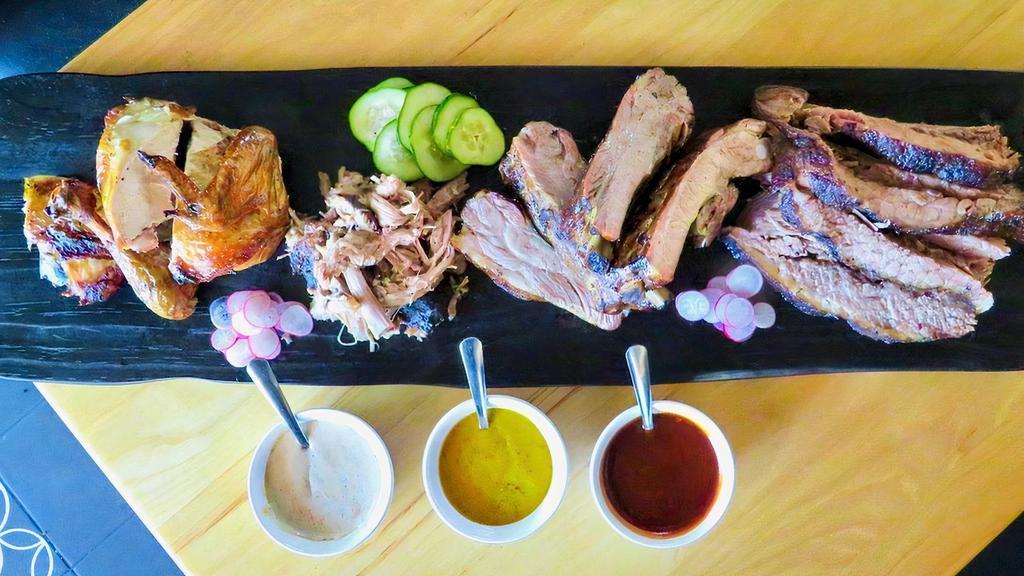 HAVE IT ALL PLATTER · Choice of 3 of the Above Meats & 3 Sides, All 4 Sauces