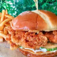 RED HOT FRIED CHICKEN SANDWICH · Spicy Mayo, Lettuce & Pickles