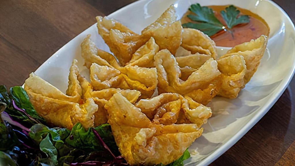 Crab Rangoon · Creamy & Tasty bites! Crabmeat and crabstick with cream cheese, and carrot in a crispy fried wonton.
- Need extra sauce? Check our 
