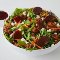 Sweet Beet Salad · Arcadian lettuce, beets, Gorgonzola, honey maple walnuts, shredded carrots, blueberry pomegr...