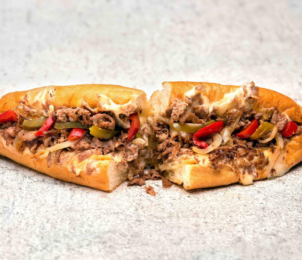 Classic Philly Cheese Steak · Steak is 100% sirloin. Chicken is 100% breast meat. Sandwiches are served on a soft Amoroso's Italian roll.