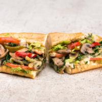 Original Vegetarian Sandwich (Half) · Spinach, mushrooms, lettuce, tomatoes, cheese, mayonnaise, mustard, grilled onions, hot and/...