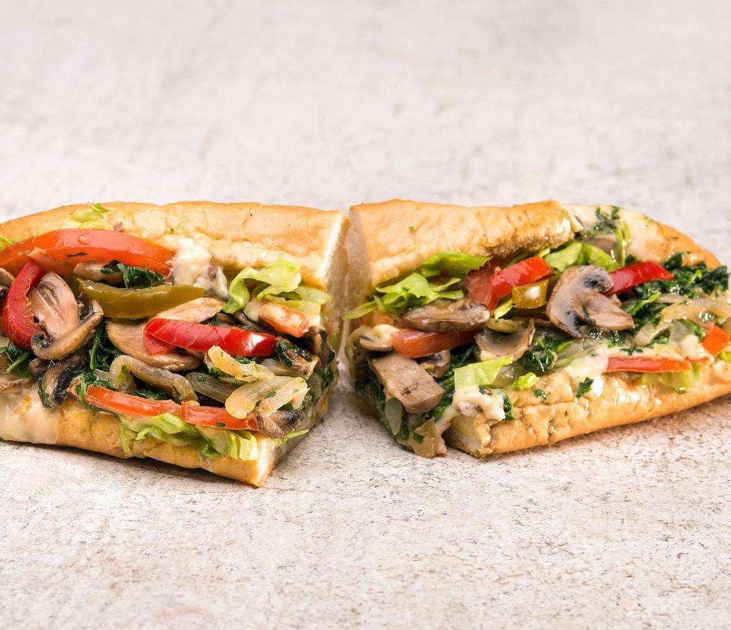 Original Vegetarian Sandwich (Half) · Spinach, mushrooms, lettuce, tomatoes, cheese, mayonnaise, mustard, grilled onions, hot and/or sweet peppers.