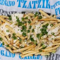 Greek Fries · Feta, garlic, and green onion.