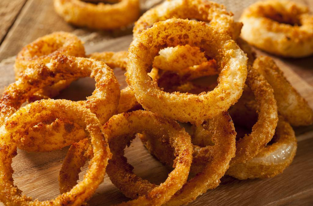 Onion Rings · French onion, coated with batter, and deep-fried.