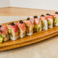 Toro Special Roll · Bluefin tuna, avocado, cucumber, and bluefin tuna sashimi on top.