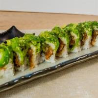 Swamp Roll · Spicy tuna, avocado, cucumber and topped with seaweed salad.