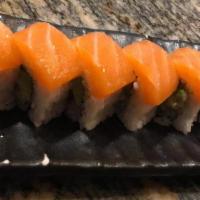 Salmon Special Roll · Spicy salmon and avocado, top with salmon sashimi.