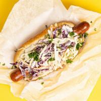 Southern Dog · Hot dog topped with coleslaw and served on a fluffy bun.