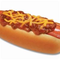 Chili Cheese Dog · A delicious hot dog in a fresh, steamed bun with cheese and topped with Wienerschnitzel's se...