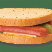 Polish Sandwich · A jumbo Polish Dog split and placed between two slices of rye bread, then topped with Swiss ...