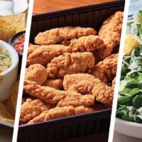 Chicken Tenders Family Bundle - Serves 6 · Includes: . - Spinach & Artichoke Dip. - Chicken Tenders w/Honey Mustard. - Sides: Caesar Sa...