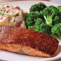 Blackened Cajun Salmon · 6 oz. blackened salmon fillet grilled to perfection. Served with garlic mashed potatoes and ...