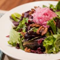 Mixta (Large) · Vegetarian, gluten-free. Mixed greens, Gorgonzola, pickled red onions, candied walnuts, drie...