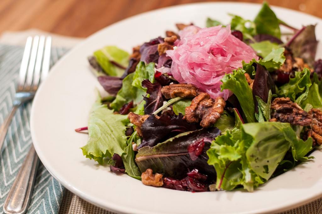 Mixta (Small) · Vegetarian, gluten-free. Mixed greens, Gorgonzola, pickled red onions, candied walnuts, dried cranberries and honey mustard vinaigrette.