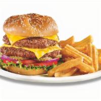 Double Cheeseburger · Choice of American, Swiss or aged white cheddar cheese with lettuce, tomato, red onions and ...