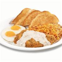 Country Fried Steak & Eggs · A chopped beef steak smothered in country gravy. Served with two eggs* hash browns and choic...