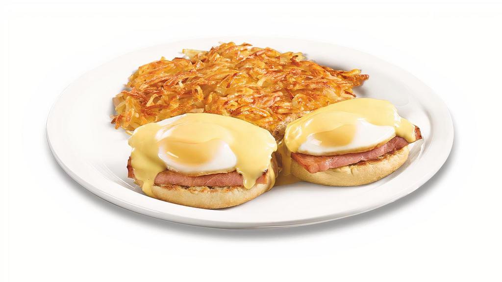 Classic Benny Breakfast  · Toasted English muffin topped with ham, over-medium eggs* and Hollandaise sauce. Served with hash browns.