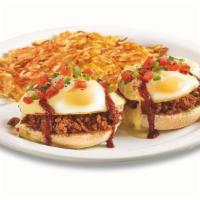 Southwestern Benny Breakfast  · Toasted English muffin topped with chorizo, over-medium eggs* and Hollandaise sauce then dri...