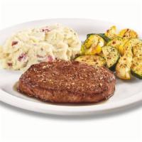 Sirloin Steak  · A USDA choice cut, 8 oz. seasoned sirloin steak.* Served with two sides and dinner bread..