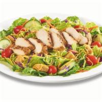 House Salad · Cucumbers, grape tomatoes, Cheddar cheese and croutons atop a bed of iceberg mix. Served wit...