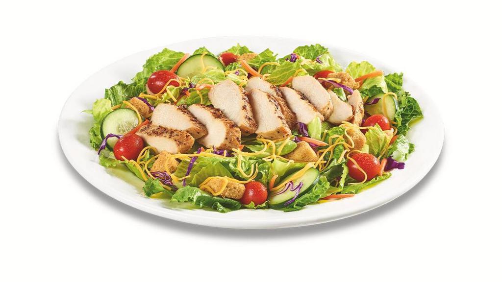 House Salad · Cucumbers, grape tomatoes, Cheddar cheese and croutons atop a bed of iceberg mix. Served with choice of dressing. .