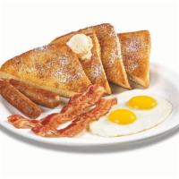 French Toast Slam® · Served with eggs,* bacon strips and sausage links.