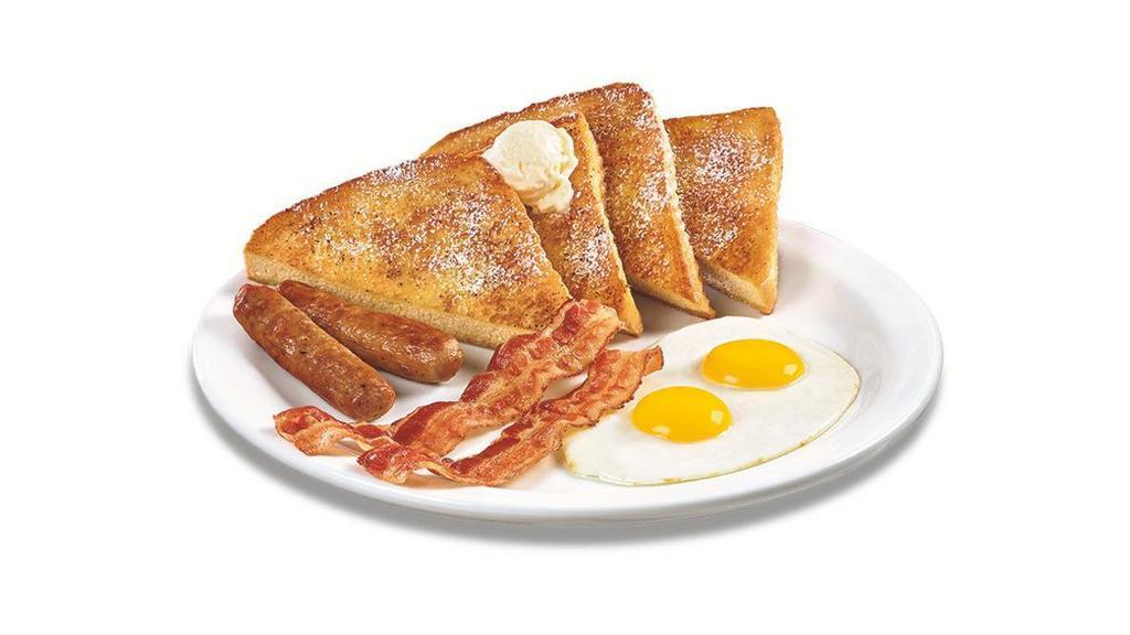 French Toast Slam® · Served with eggs,* bacon strips and sausage links.